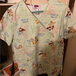 Disney Chip And Dale Scrub Top Size S Nurse Dentist Medical Wonderful World